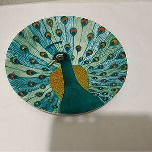 Hallmark Geninne Zlatkis Art PEACOCK 7" Dessert Bread Plate RARE Bird  G1